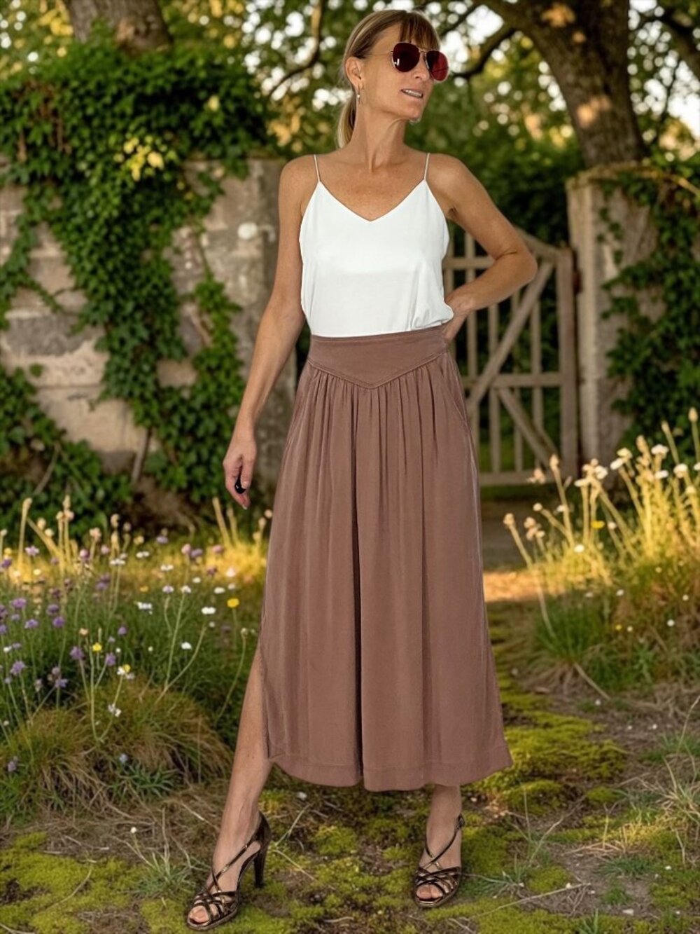 Aritzia Wilfred Gabrielle Skirt S Toffe Tan Midi High Rise Cottagecore